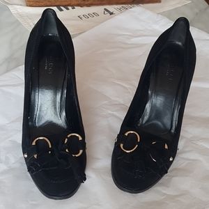 Gucci Black Suede Loafer Heels
